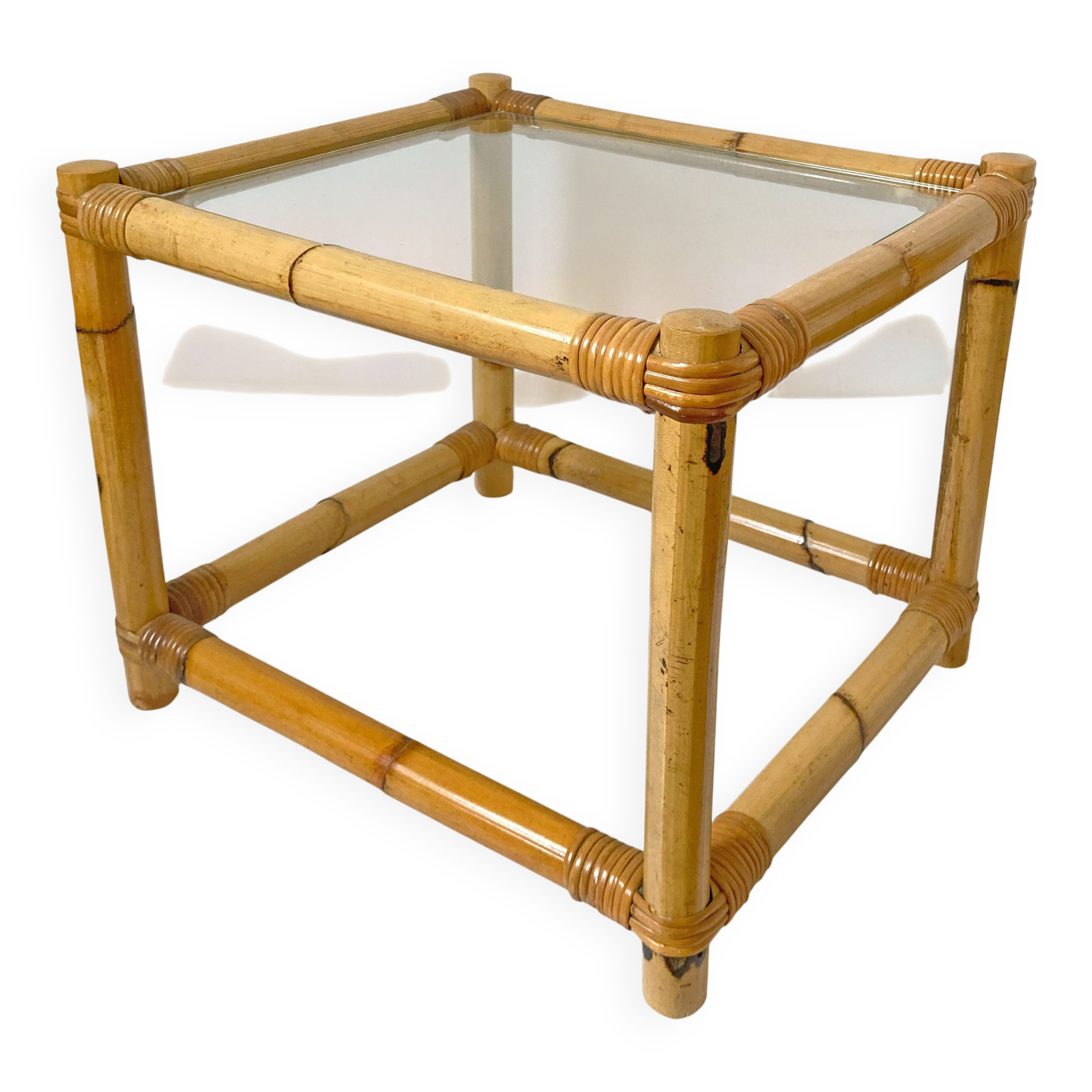 Vintage Italian Bamboo Coffee Table: MCM Boho Tiki Cane, 1960s