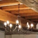 Pair of matte metal chandeliers