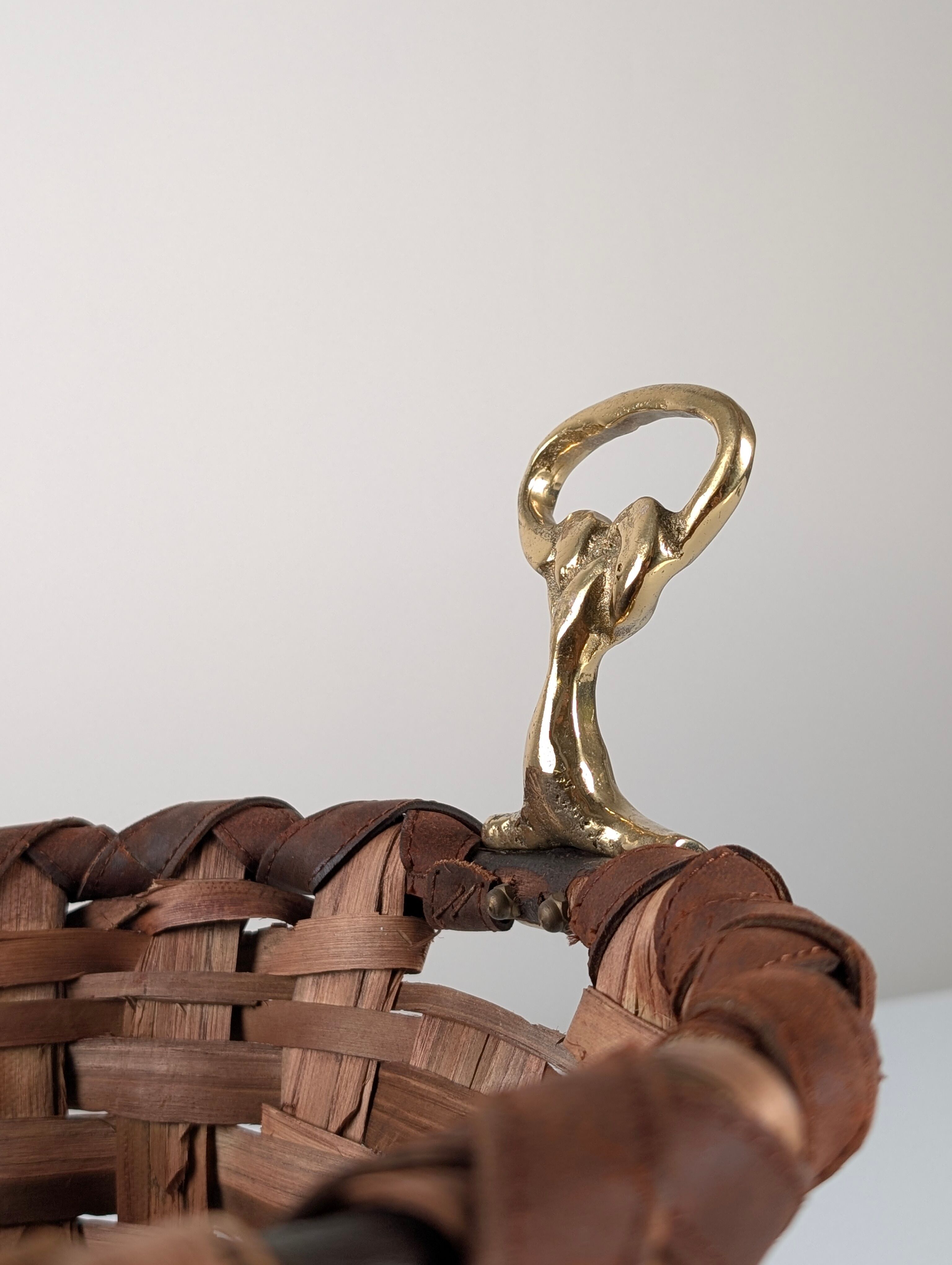 David Marshall brutalist splint wood and cast brass basket, 1970s