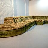 XL Woodstock Style Greenish Velvet Modular Sofa with Ottoman by Laauser 70s