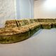 XL Woodstock Style Greenish Velvet Modular Sofa with Ottoman by Laauser 70s