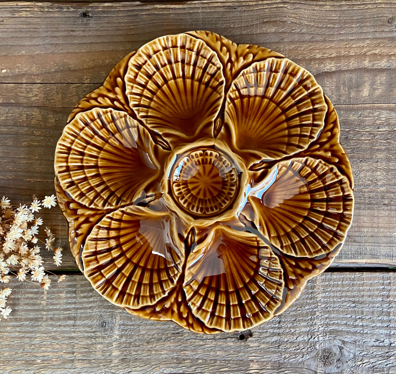 6 Sarreguemines oyster plates France in a slip