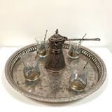 Grand plateau traditionnel oriental en métal argenté