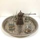 Large traditional oriental silver-plated metal tray
