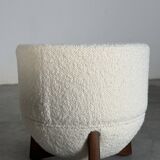 TOTEMO stools by FORME with ivory Dedar bouclé upholstery and walnut legs.