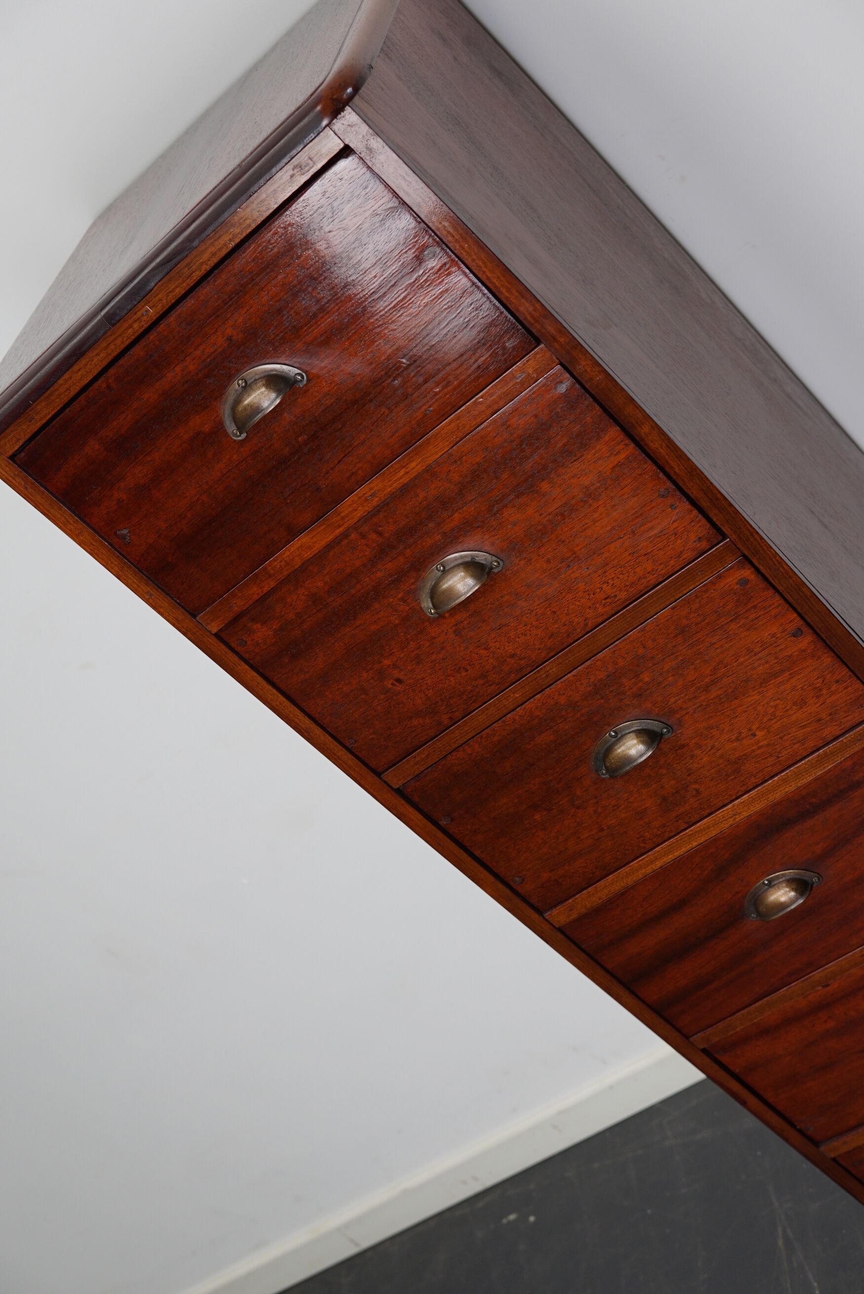 Dutch Industrial Mahogany Apothecary Cabinet, Mid-20th Century