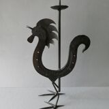 Bougeoir coq en fer forgé, brutaliste