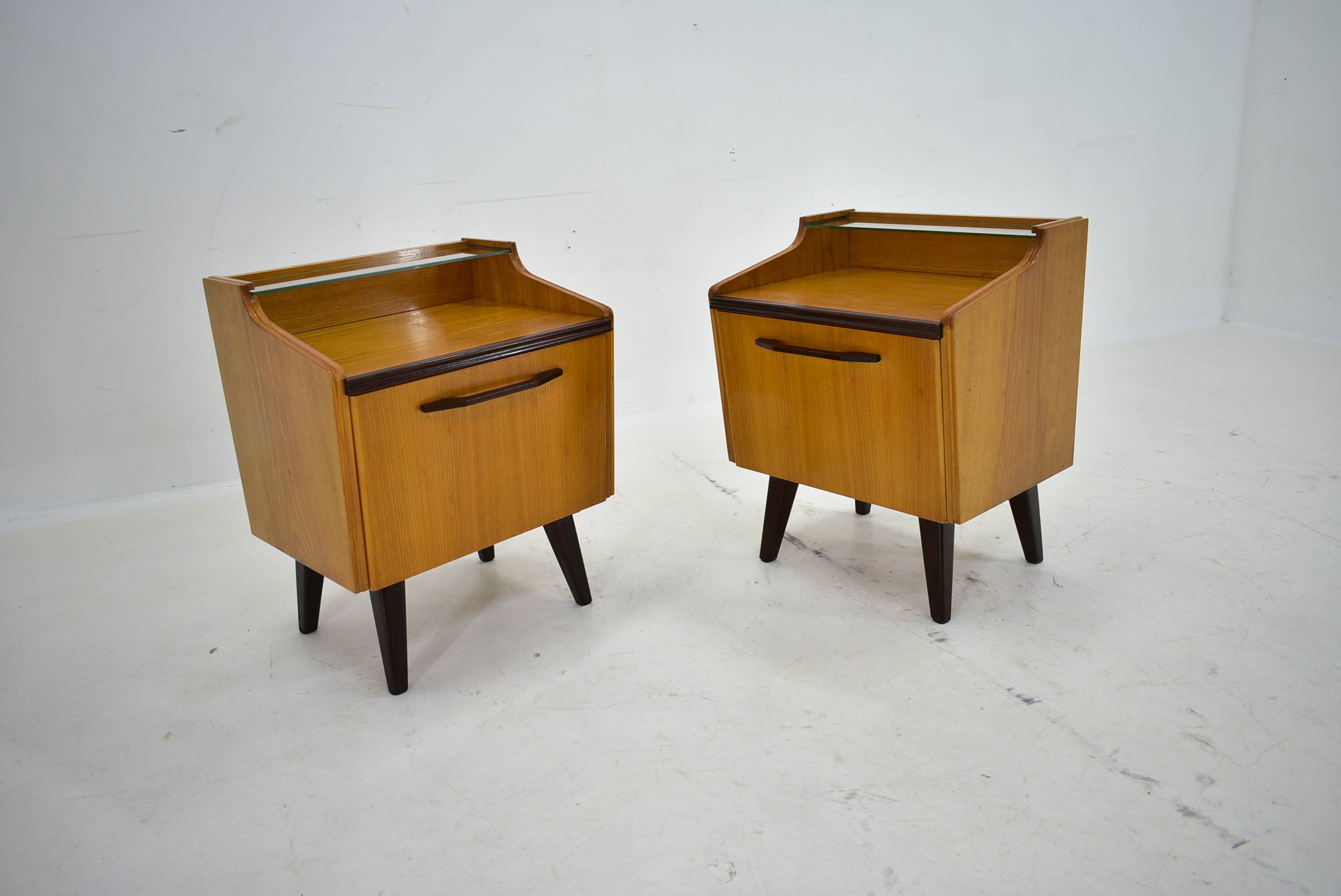 1960s pair of midcentury bedside tables by Mojmir Požár, Czechoslovakia