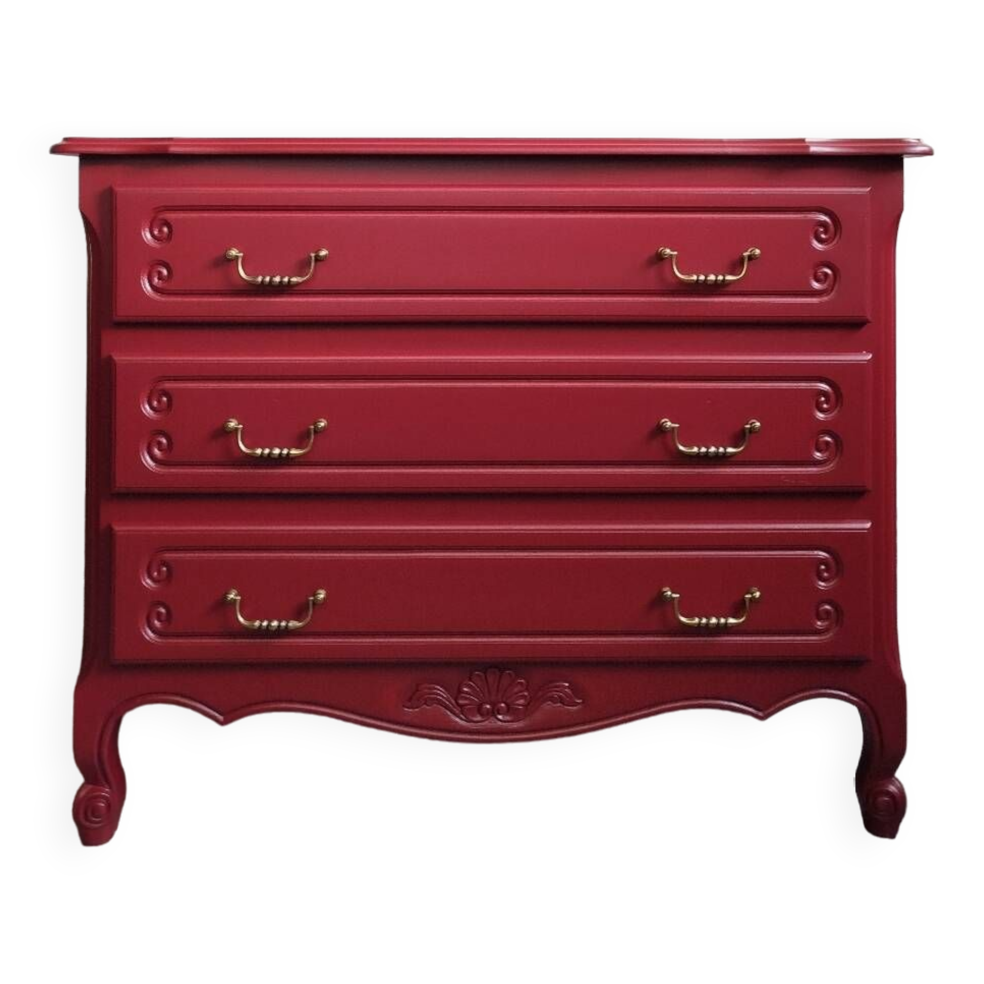 Vintage chest of drawers restyled in Bordeaux red