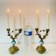 19th century candle holders in gilded bronze and porcelain