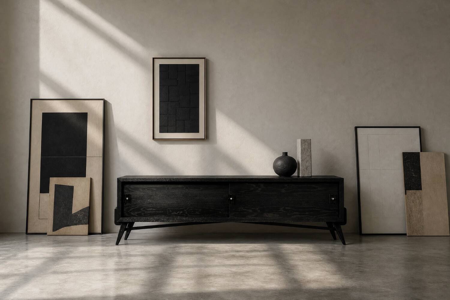 Mid-Century Modern Scandinavian Dark Oak Sideboard with Metal Handles