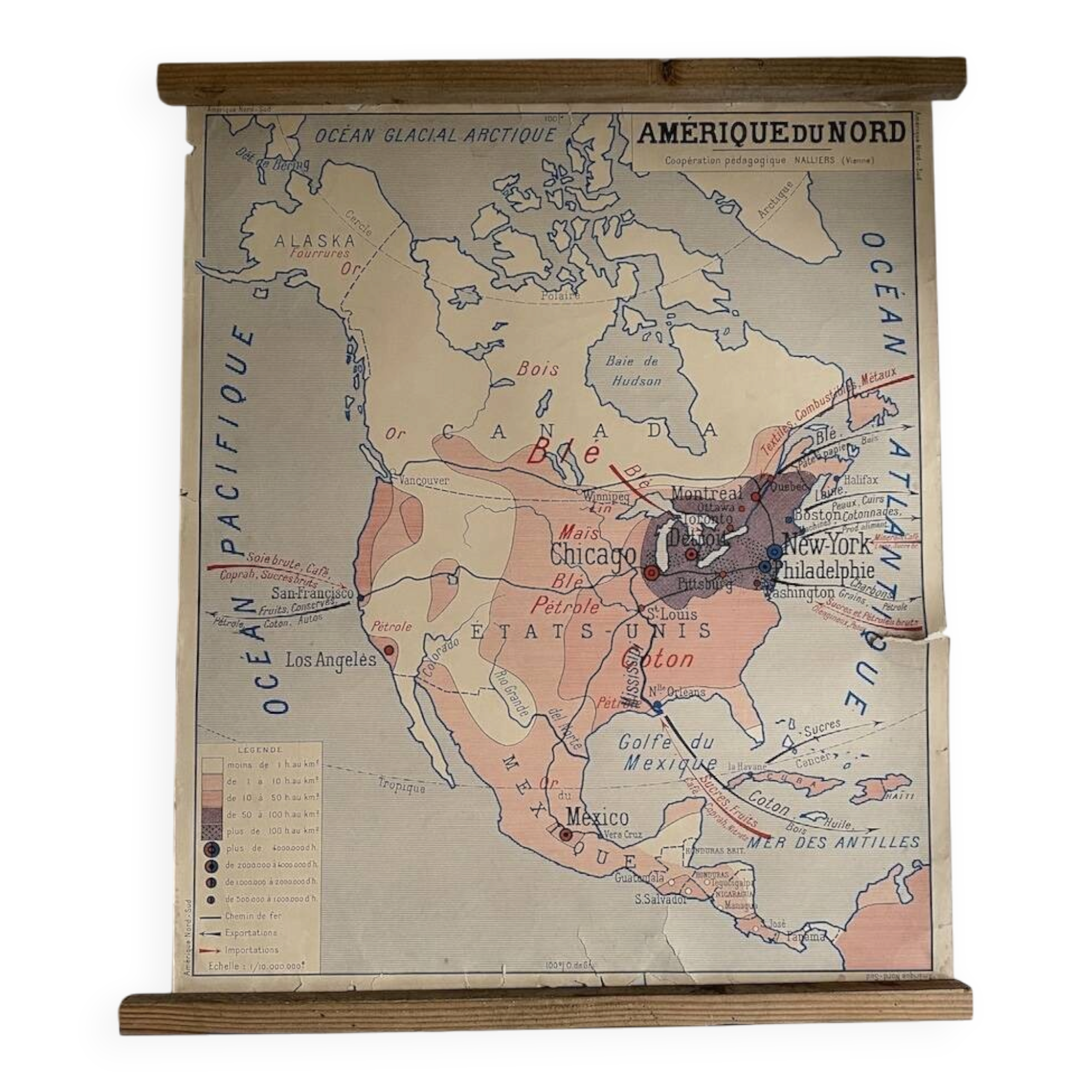 Vintage school map double-sided "South America / North America"