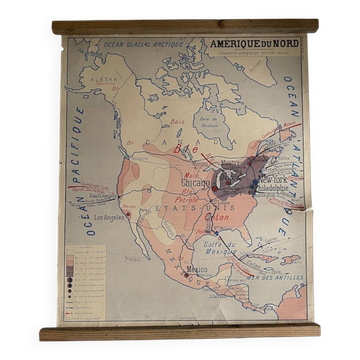 Vintage school map double-sided "South America / North America"