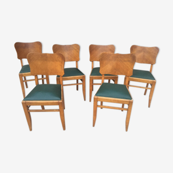 Ensemble de 6 chaises des années 50 en bois