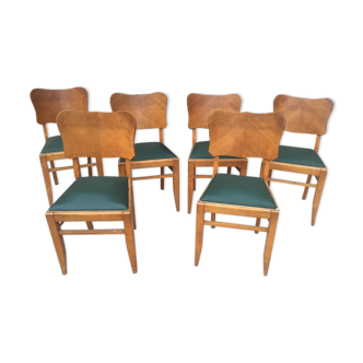 Ensemble de 6 chaises des années 50 en bois