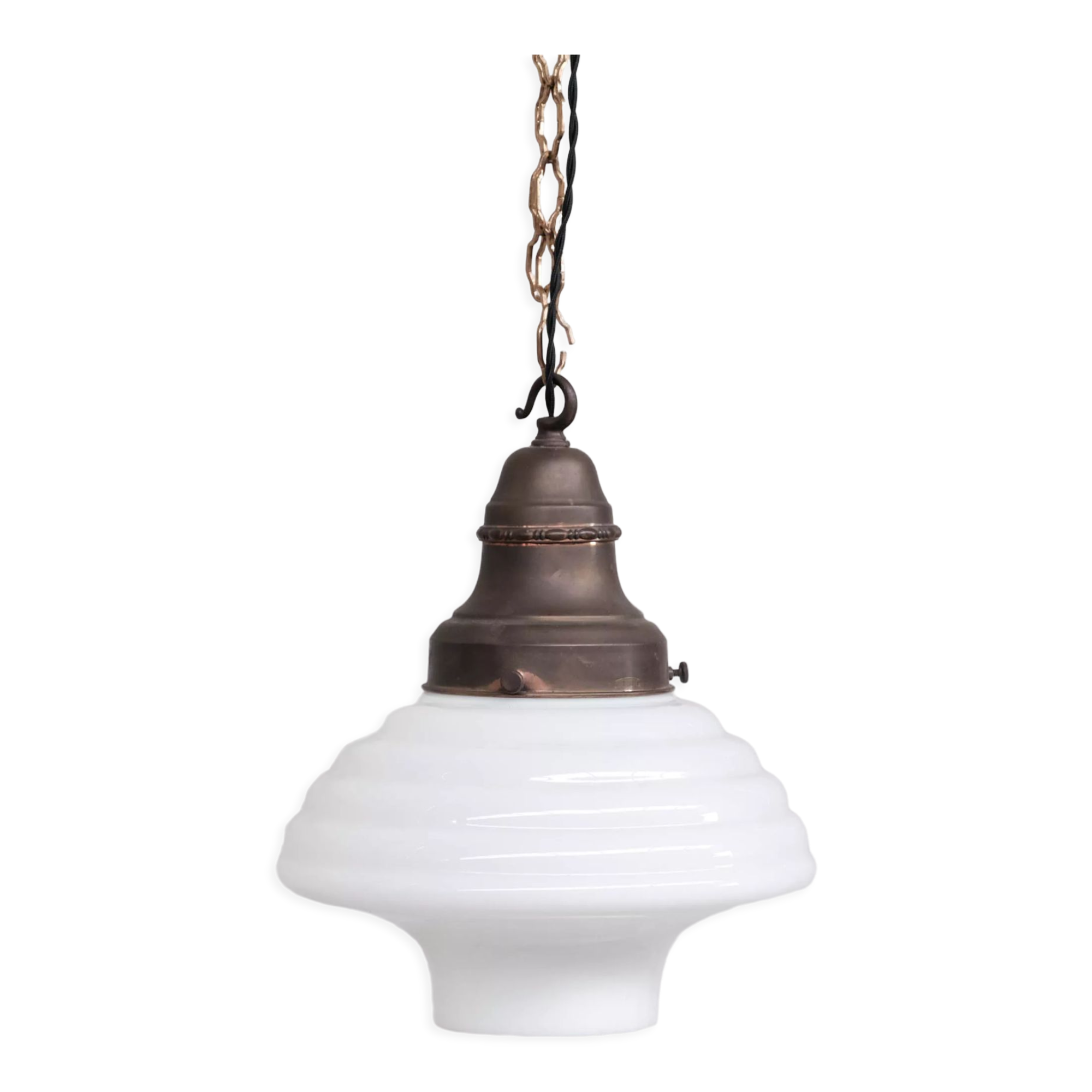Opaline and Brass French Pendant Light