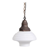 Opaline and Brass French Pendant Light