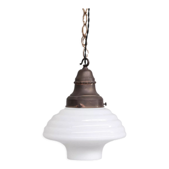 Opaline and Brass French Pendant Light