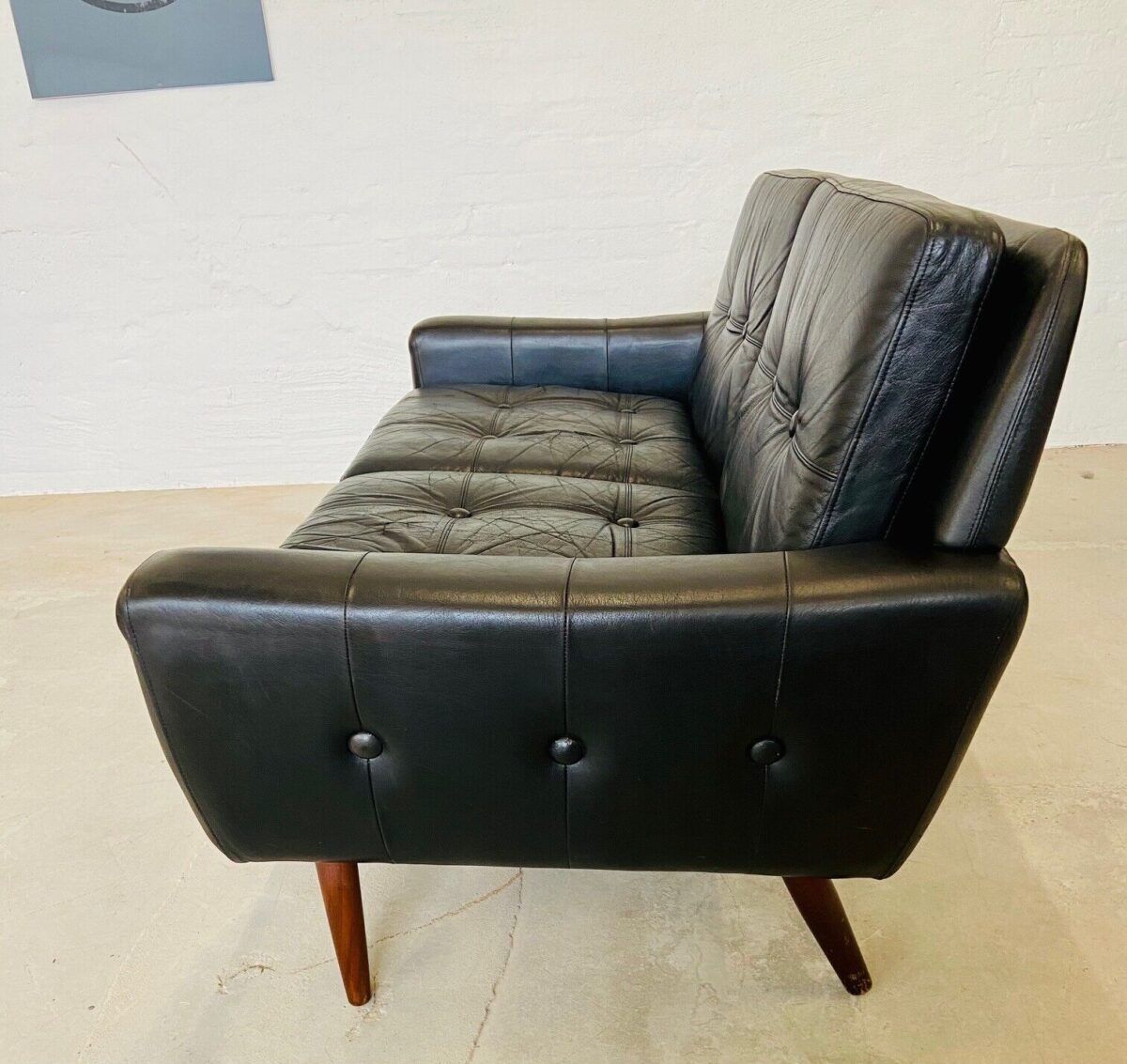 Svend Skipper vintage Danish mid-century 2 person sofa in black leather