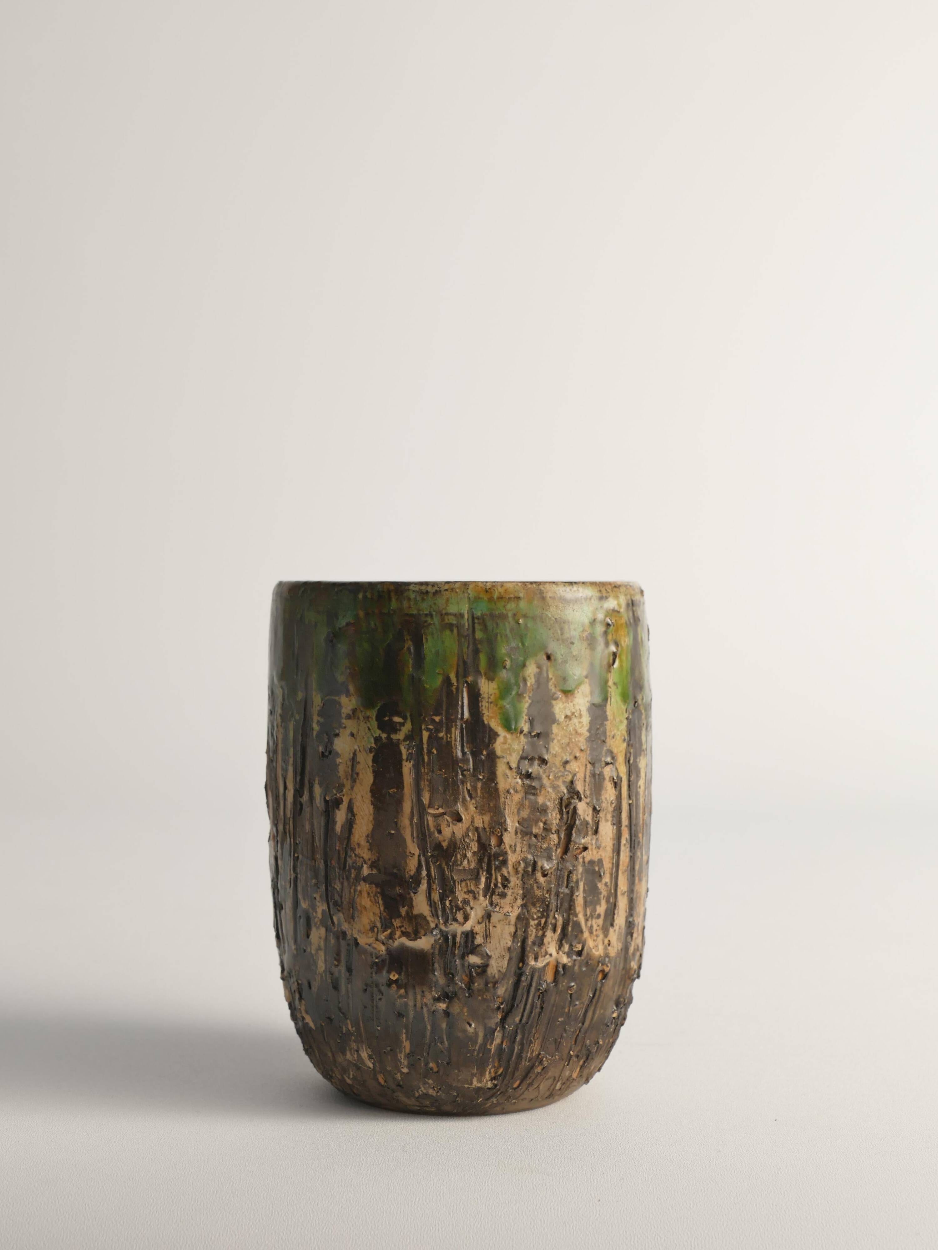 Unique Scandinavian Modern Brutalist Stoneware Vase by Tilgmans, Sweden 1960s