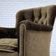 Fauteuil scandinave des années 1950, velours vert, bois de frêne.