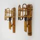 Pair of bamboo rattan lantern wall lights. 50s 60s
