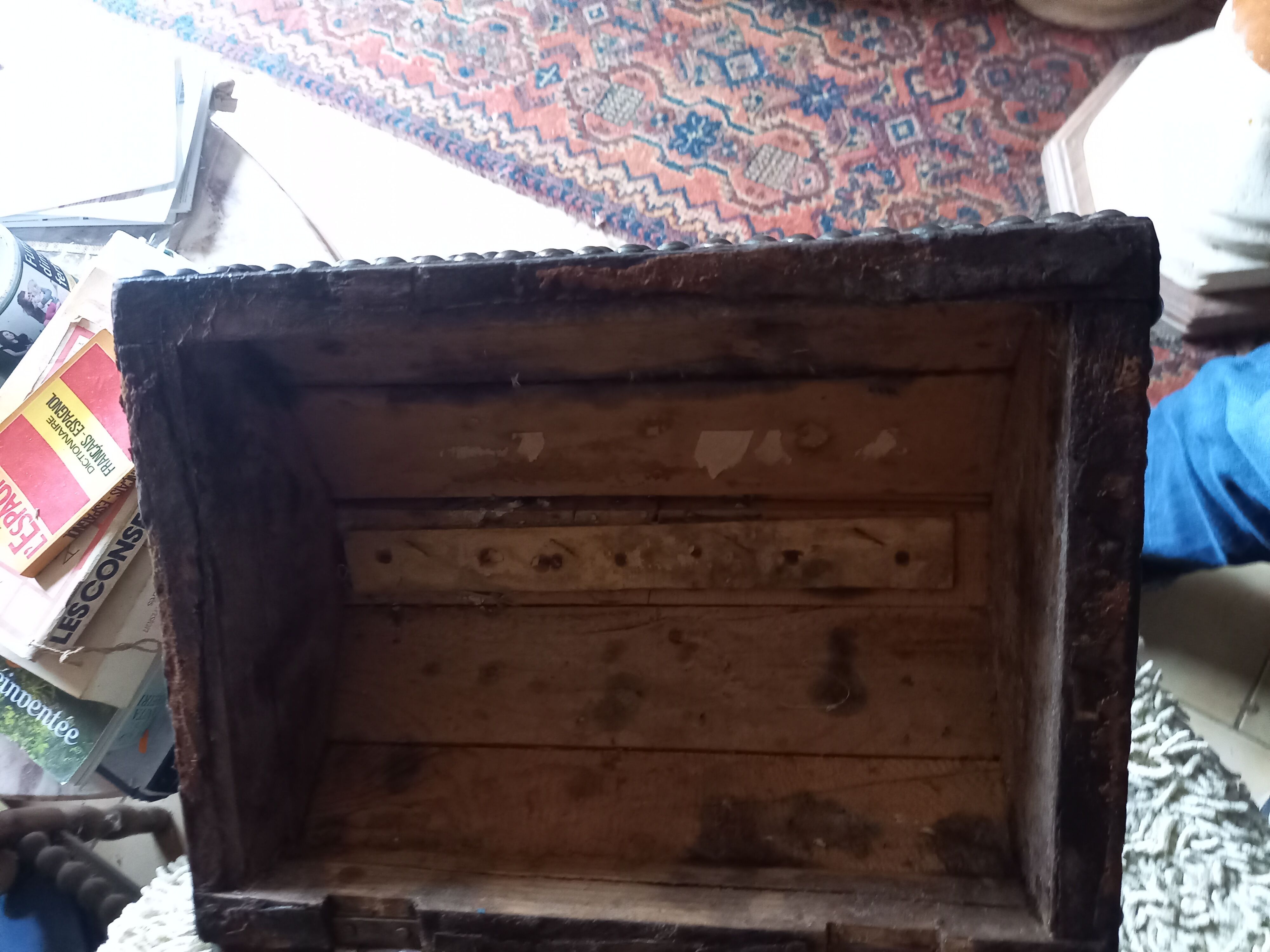 Old chest wood and studded leather