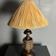 Brutalist wood turned and cast iron large table lamp, 1960s