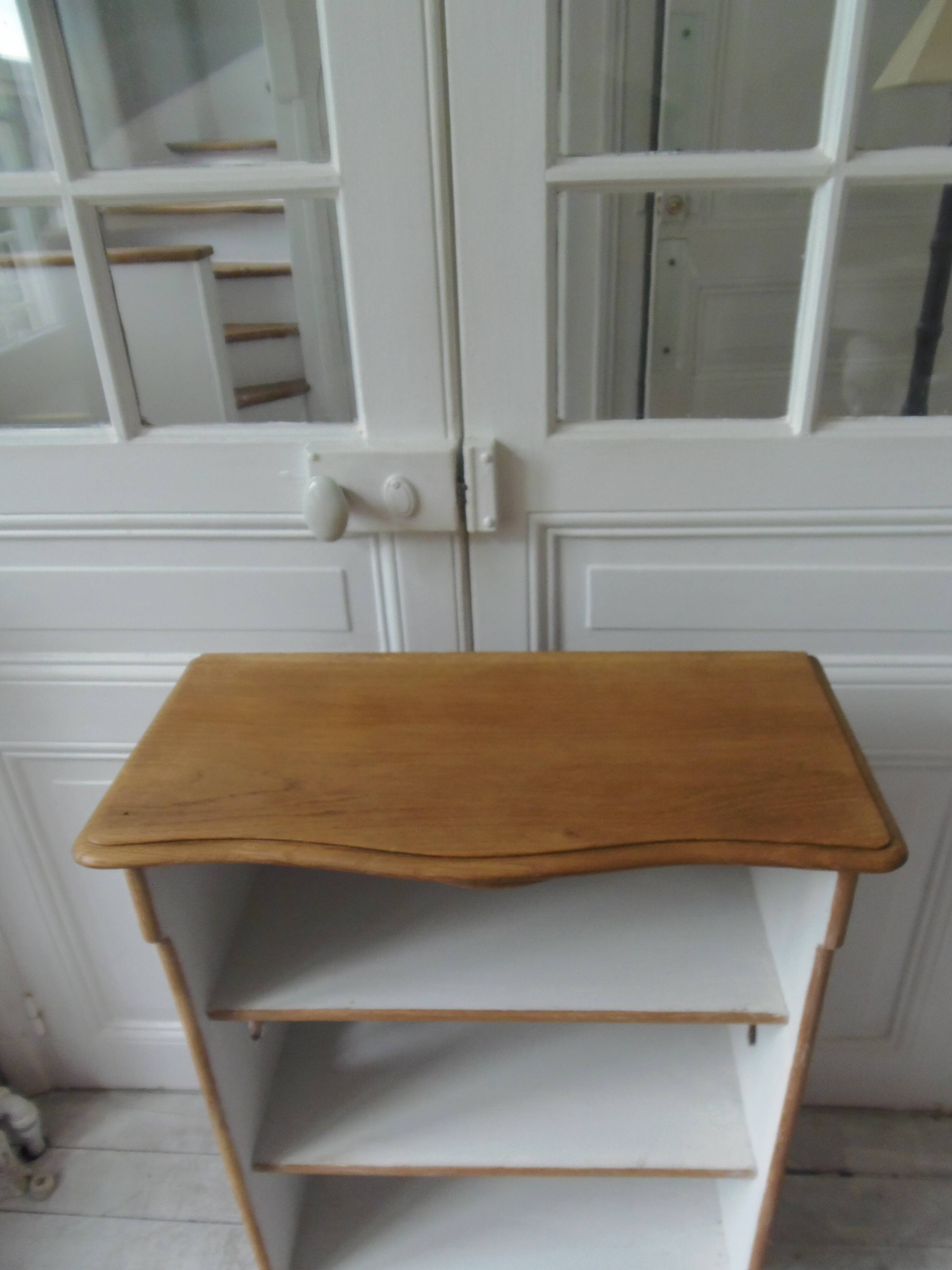 Vintage low depth bookcase in pearl grey interior oak with waxed finish.