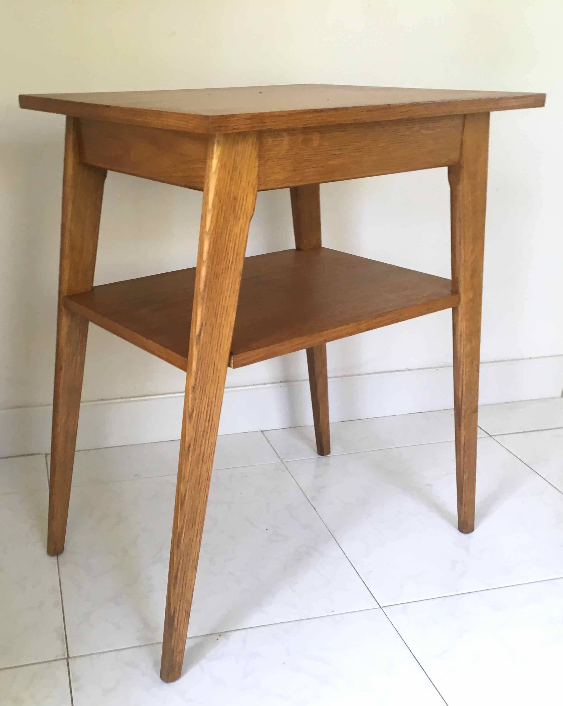1950 compass foot pedestal table in light wood, side table, side table