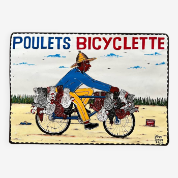 Painted plaque Poulets Bicyclette (Burkina Faso)