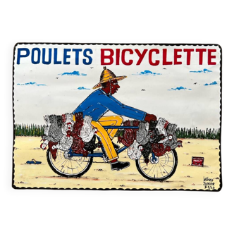 Painted plaque Poulets Bicyclette (Burkina Faso)