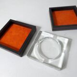 Vintage glass and leather ashtray box