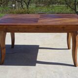 Walnut table with wood marquetry, 2 extensions.