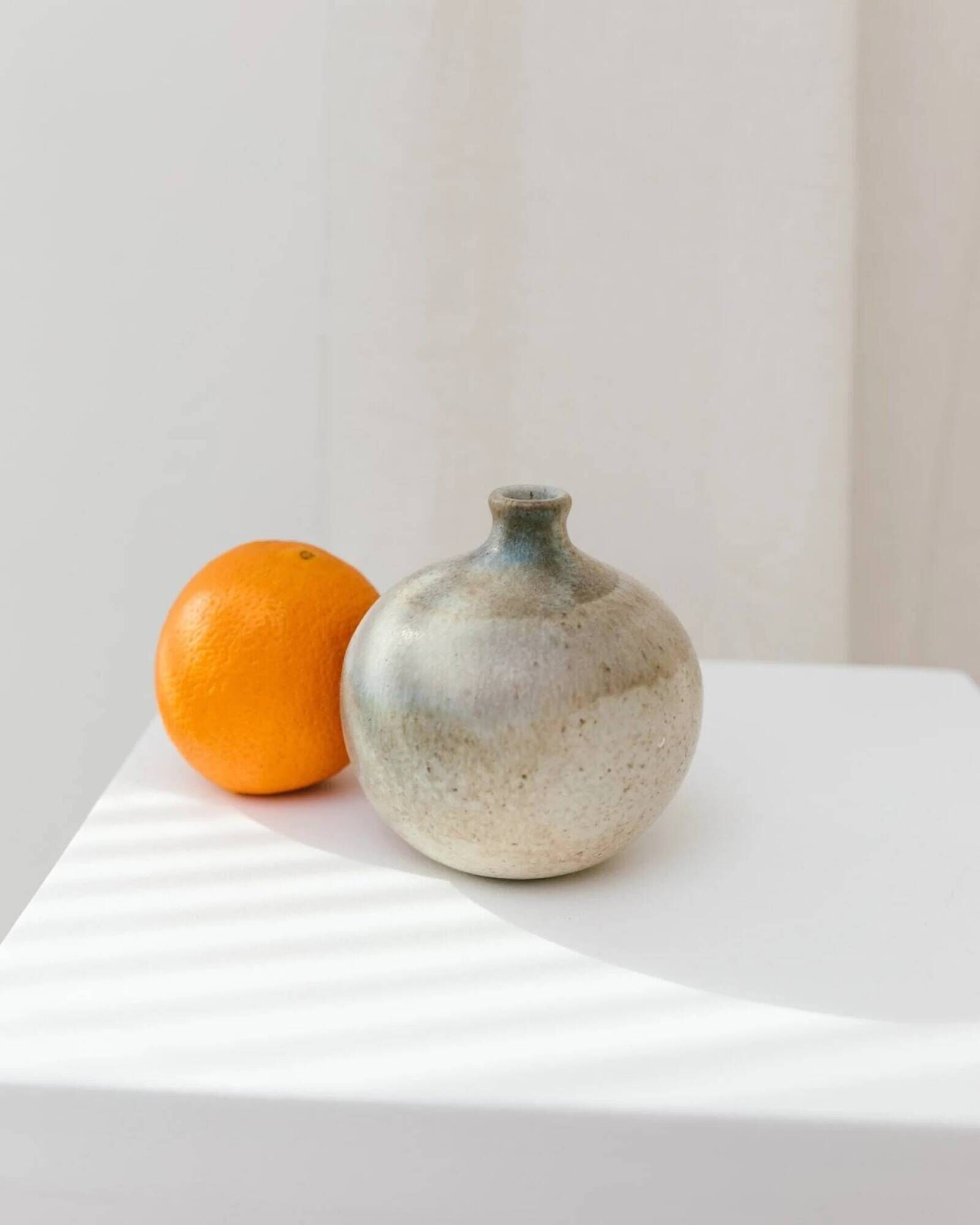 Beige Bernd Röter Studio Ceramic Vase by Clemenswerth Germany, Vintage Mid-Century with Green-Blue Glaze