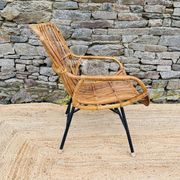 Fauteuil en rotin et piétement en métal noir 1960