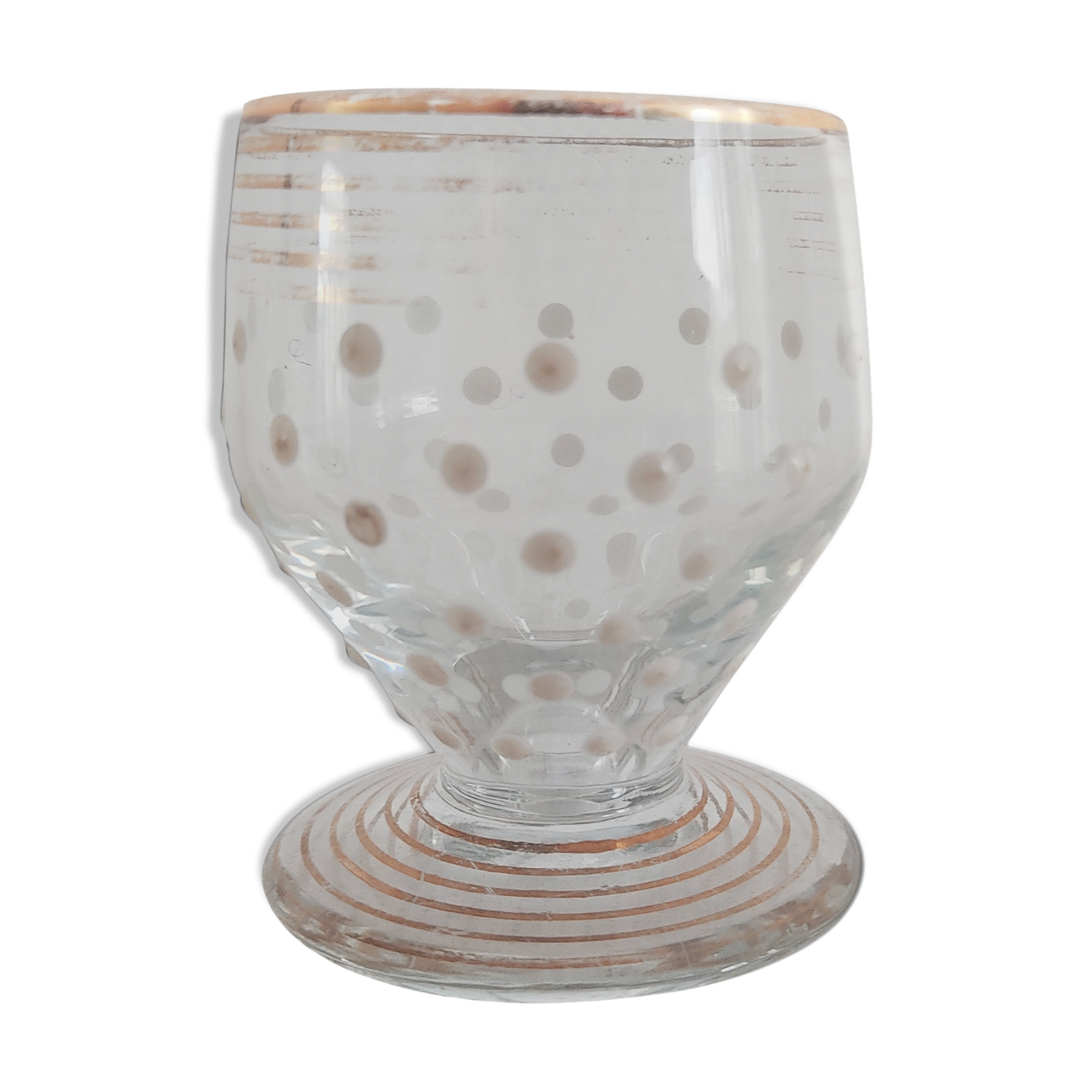 Set of 5 small glasses, white enamel peas