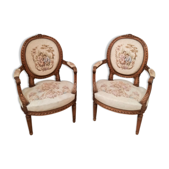 Pair of Louis XVI style armchairs