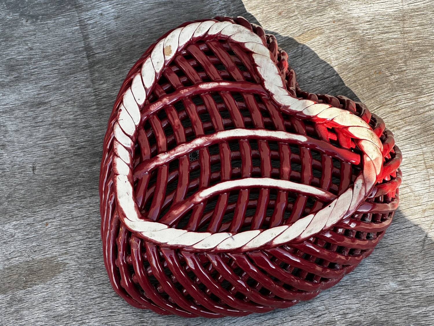 Heart-shaped woven ceramic basket/empty pocket Vallauris 50's