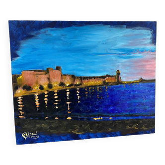 Landscape of the port of Collioure signed