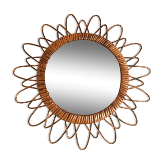 Miroir fleur en rotin