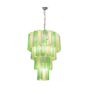 Lustre italien en tube de verre vert de murano, années 1980