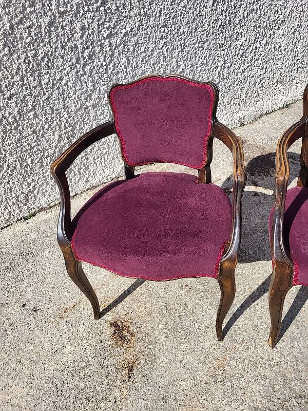 Lot de 4 fauteuils bridge 1950 en tissu mauve