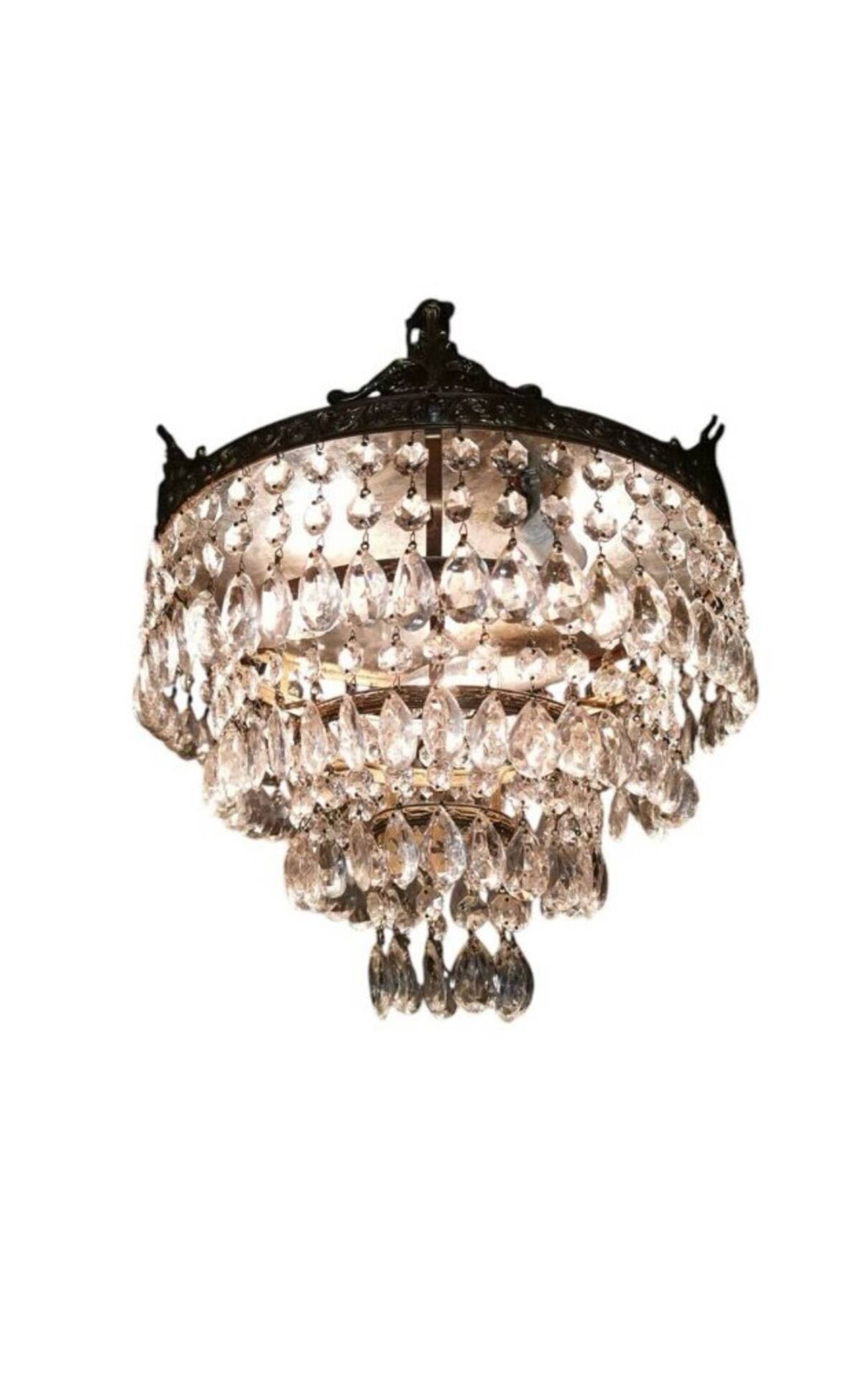 Bronze and Crystal Ceiling Light
