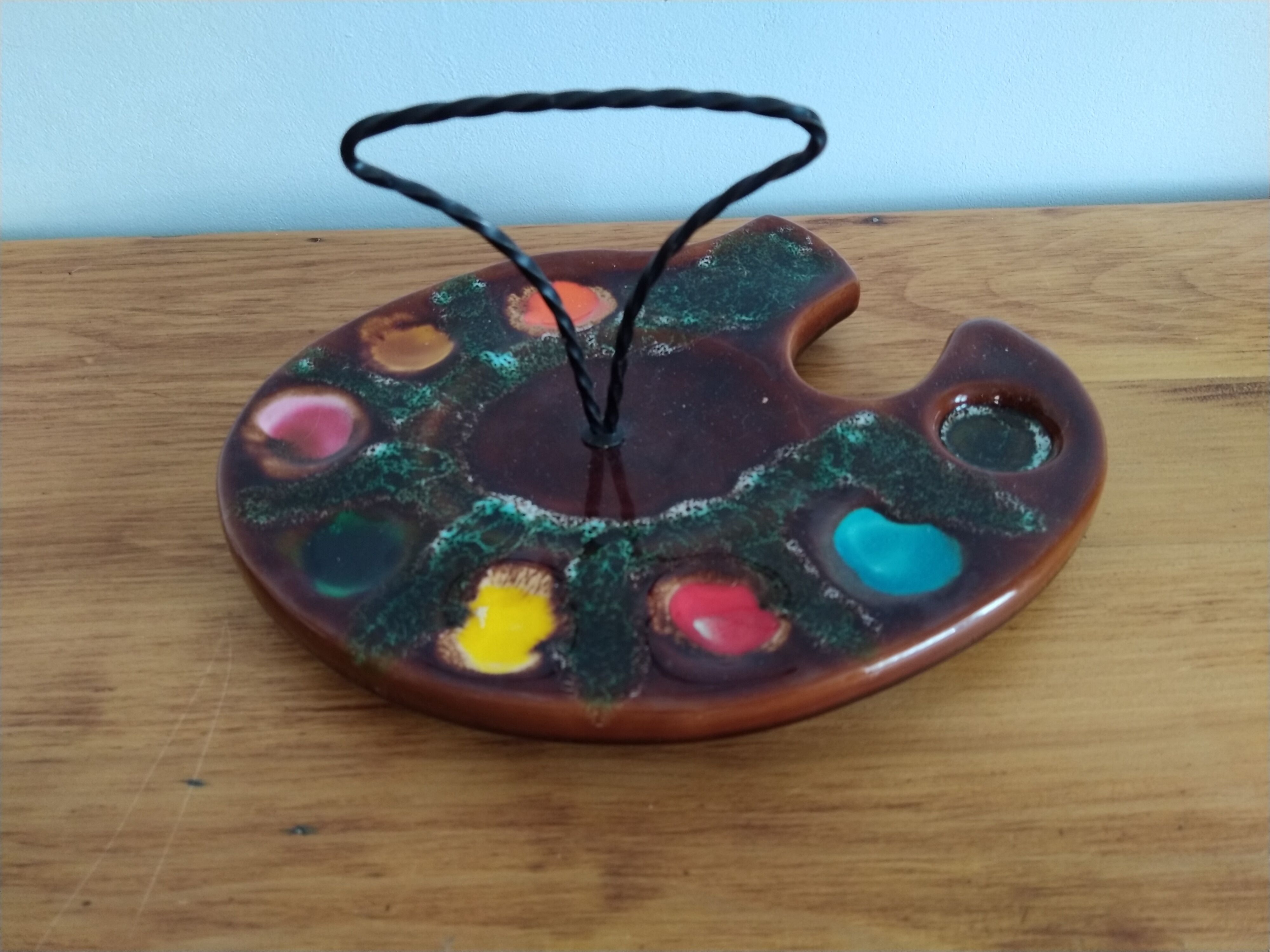 Painted ceramic vintage cheese tray, vallauris painter's palette