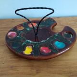 Painted ceramic vintage cheese tray, vallauris painter's palette