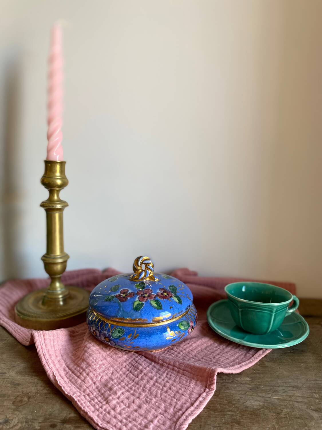 Old blue earthenware jewelry box