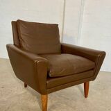 Vintage retro Danish mid-century G. Thams club chair in brown leather 60s