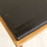 Folding Coffee Table "PLIDEAL" Beech & Black Faux Leather 50s Vintage