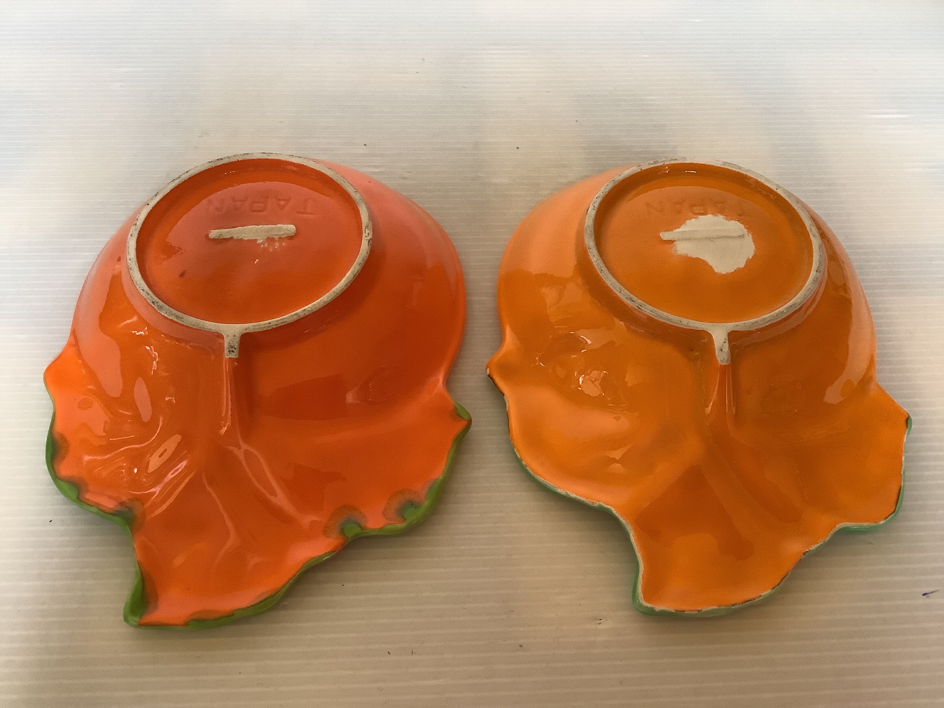 Paire de coupelles vide poche barbotine orange Japan